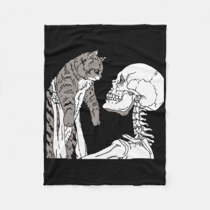 Cobertor De Velo Skeleton Segurando Um Gato Preguiçoso De Halloween