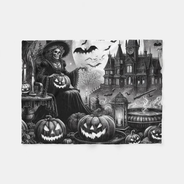 Cobertor De Velo Skeleton Witch Pumpkin (Frente (Horizontal))