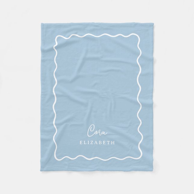 Cobertor De Velo Sky Blue Wavy Border Monogrammed (Frente)