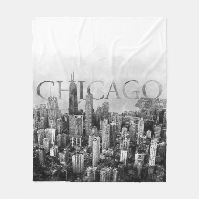 Cobertor De Velo Skyline Sketch Chicago (Frente)