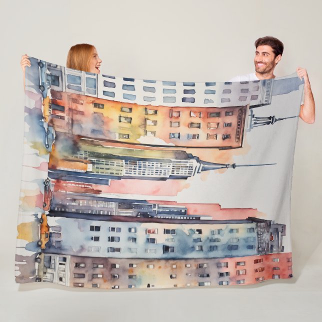 Cobertor De Velo Skyscape Urbano Pintado por Aquarelas (In Situ)
