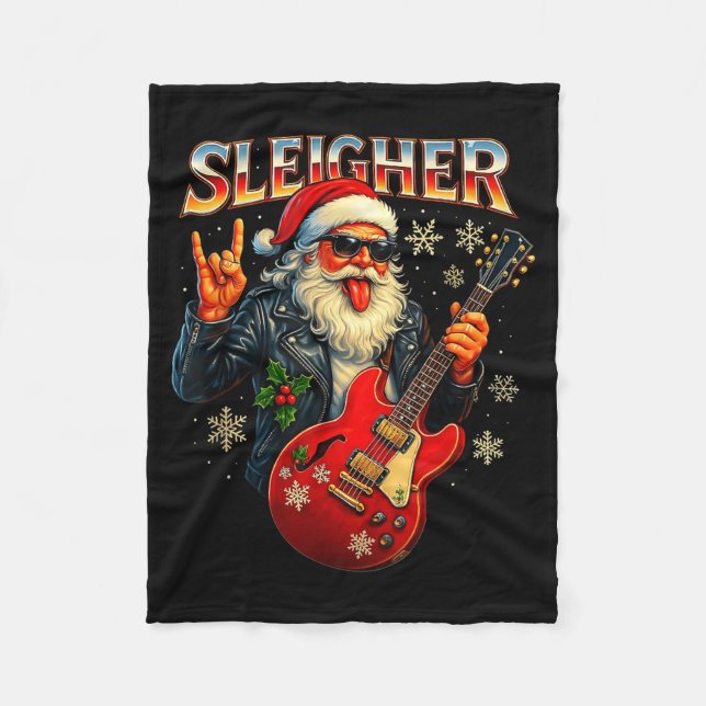 Cobertor De Velo Sleigher Rock Santa Funny Metal Christmas Design  (Frente)