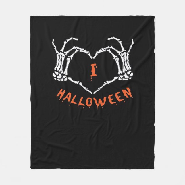 Cobertor De Velo Slogan Halloween. Gesto Cardíaco Feito De Esquelet (Frente)
