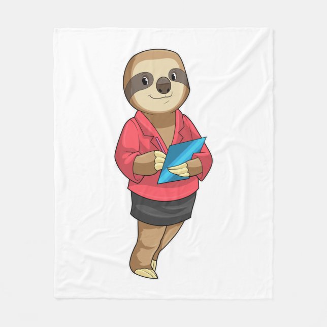 Cobertor De Velo Sloth como Secretário com Notepad (Frente)
