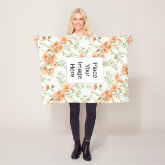 Cobertor De Velo Small Throw Blanket, Peach Flowers, Add Name/Pic