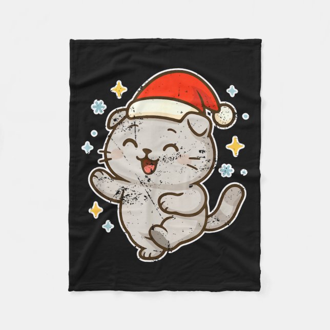 Cobertor De Velo Smiling Santa Cat Holiday Cheer  (Frente)