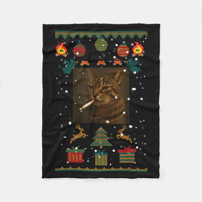 Cobertor De Velo Smoking Cat Cigarette Meme Sarcasm Ugly Christmas  (Frente)