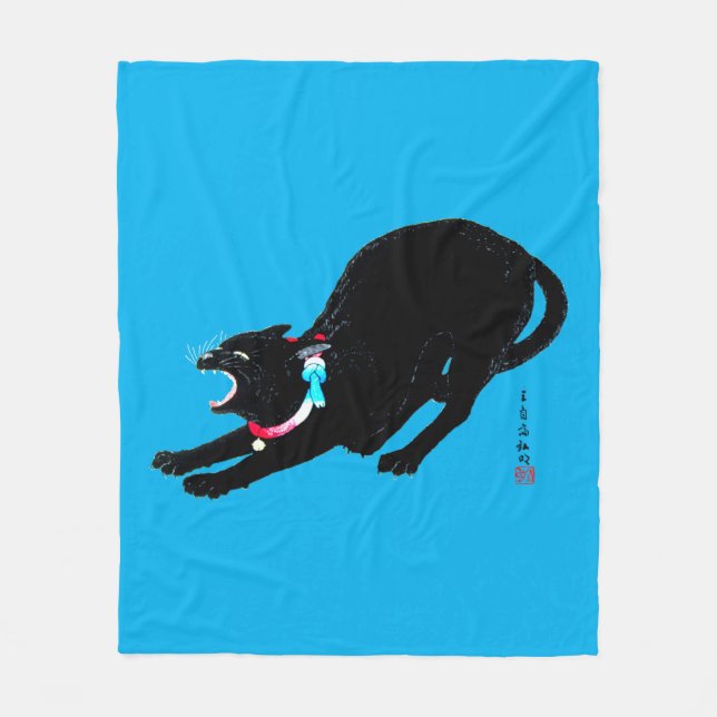Cobertor De Velo Snarling Hissing Black Japan Cat (Frente)