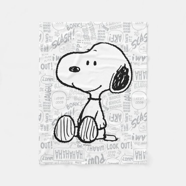 Cobertor De Velo Snoopy em Histórias em quadrinhos brancas pretas (Frente)