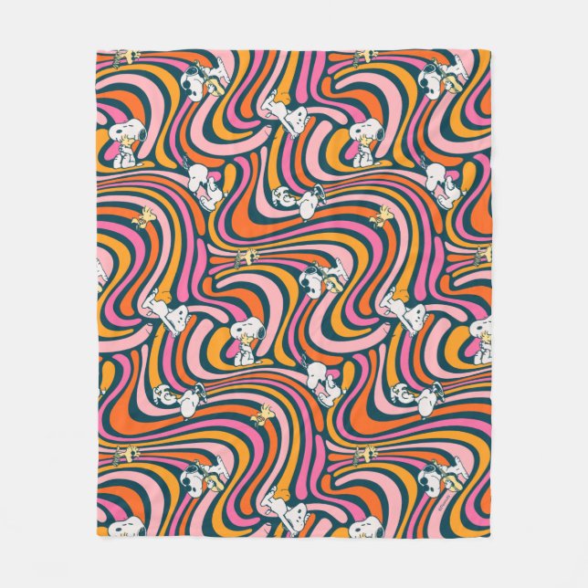 Cobertor De Velo Snoopy & Woodstock Groovy Vibes Púrpura Padrão (Frente)
