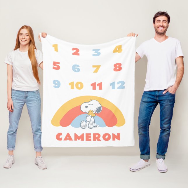 Cobertor De Velo Snoopy & Woodstock Rainbow Mensal Milestone Baby (In Situ)