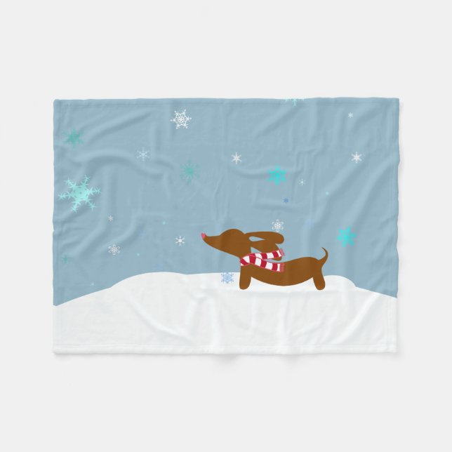 Cobertor De Velo Snow Dachshund Wiener Wonderland Blanket Fleece (Frente (Horizontal))