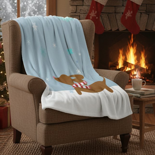 Cobertor De Velo Snow Dachshund Wiener Wonderland Blanket Fleece (cozy dachshund Christmas blanket)