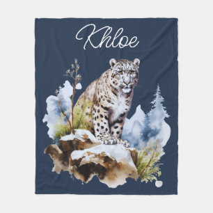 Cobertor De Velo Snow Leopard Winter Mountain Personalizada