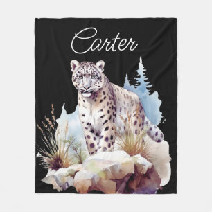 Cobertor De Velo Snow Leopard Winter Mountain Personalizada