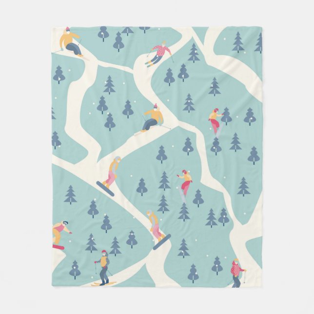 Cobertor De Velo Snowboarders e esquiadores andam na estância de es (Frente)