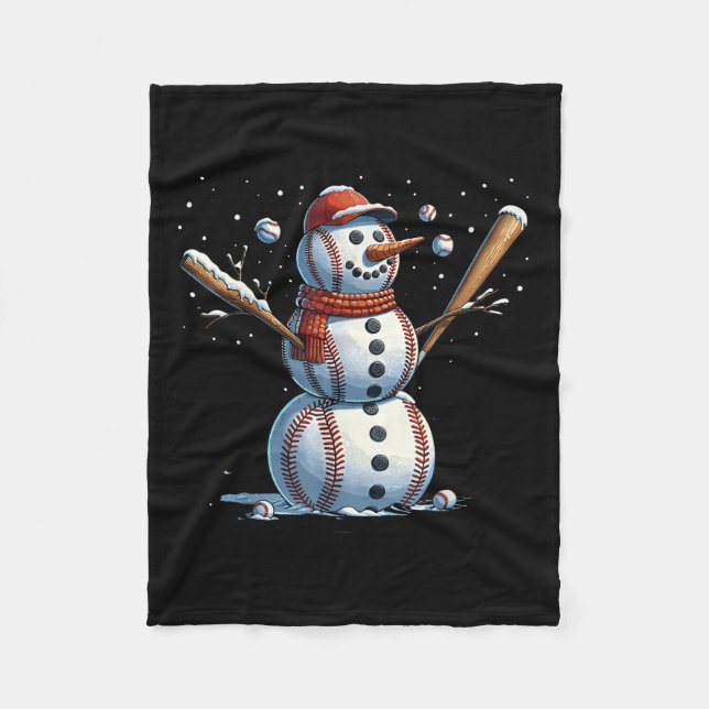 Cobertor De Velo Snowman Baseball Christmas Winter  (Frente)