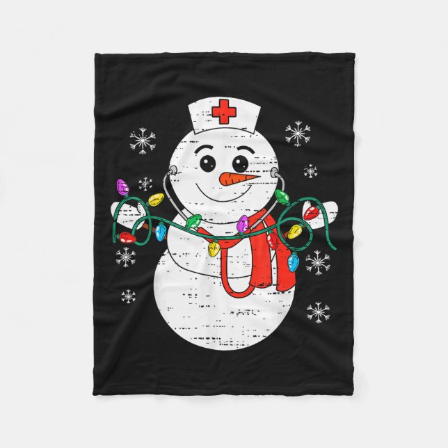 Cobertor De Velo Snowman Nurse Christmas Stethoscope Xmas Scrub Top (Frente)