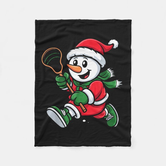 Cobertor De Velo Snowman Santa Hat Playing Lacrosse Christmas Playe (Frente)