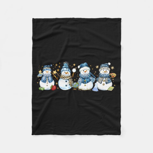 Cobertor De Velo Snowman Teacher Winter Leopard Clroom Cute Blue St (Frente)