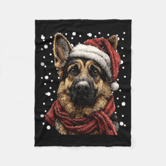 Cobertor De Velo Snowy German Shepherd With Santa Hat Winter Christ