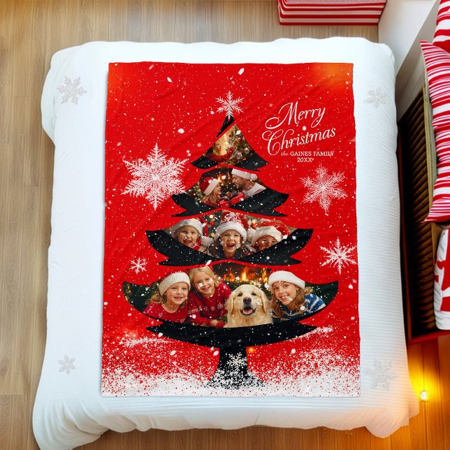 Cobertor De Velo Snowy Merry Christmas Family Photo Tree (Criador carregado)