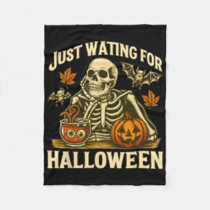 Cobertor De Velo Só Esperando Pelo Esqueleto De Halloween, Design