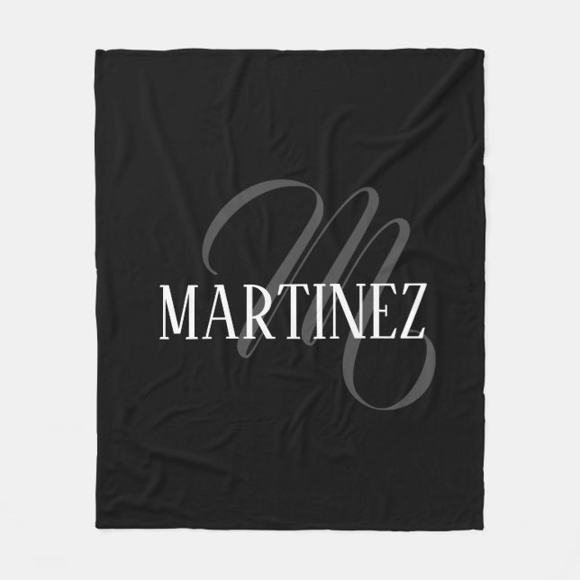 Cobertor De Velo Sobrenome Personalizado Elegante Preto | Nome (Frente)