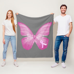 Cobertor De Velo Sobrevivência do Câncer da Mama da Borboleta Ros