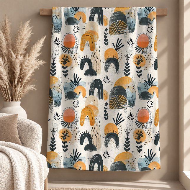 Cobertor De Velo Sofisticada Arte em Terracota Preta com Design de  (Sophisticated Terracotta Black Blanket Design Art)