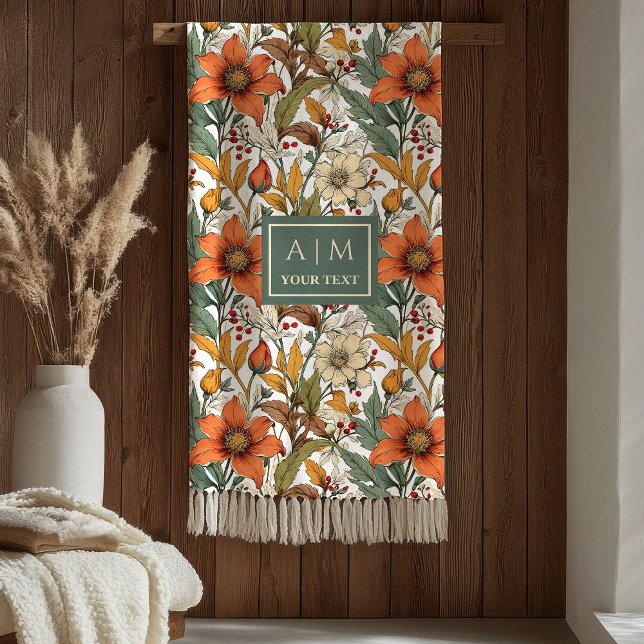 Cobertor De Velo Soft Fall Flowers Olive Green Terracotta Accent   (Soft Fall Flowers Olive Green Terracotta Accent Blanket)