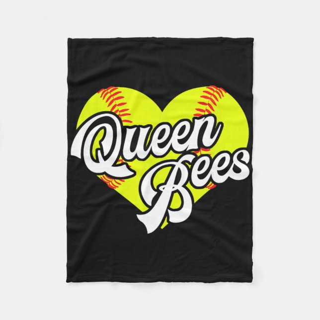 Cobertor De Velo Softball Heart Queen Bees Team T-ball League Girls (Frente)