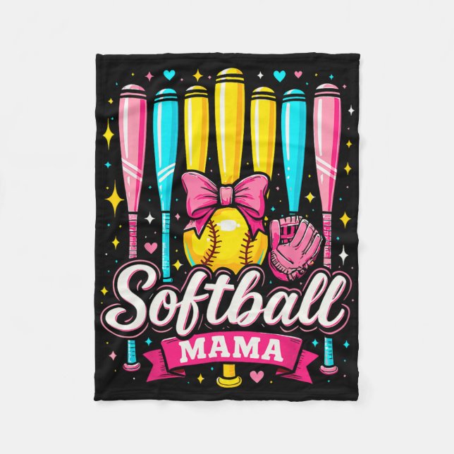 Cobertor De Velo Softball Mama Softball Coquette Bow Softball  (Frente)