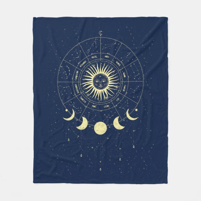 Cobertor De Velo Sol Celestial Fases da Lua Zodíaco (Frente)