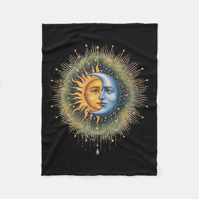 Cobertor De Velo Sol e Lua Celestial Boho Místico Hippie 90s (Frente)