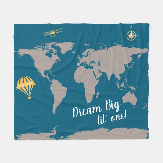 Cobertor De Velo Sonhe muito com um mapa do mundo em aberto (Frente (Horizontal))