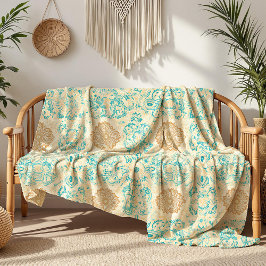 Cobertor De Velo Sonho do Deserto Vintage Areia e Flores Turquesa