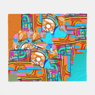 Cobertor De Velo Sonhos Elétricos Laranja E Ciano — Desenho Abstrat