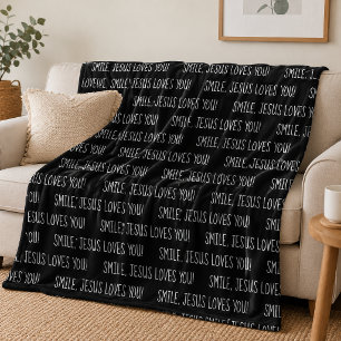 Cobertor De Velo Sorria, Jesus ama você preto e branco