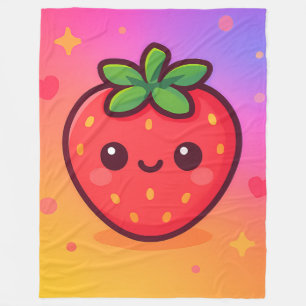 Cobertor De Velo Sorrindo Kawaii Strawberry no moinho de gradiente