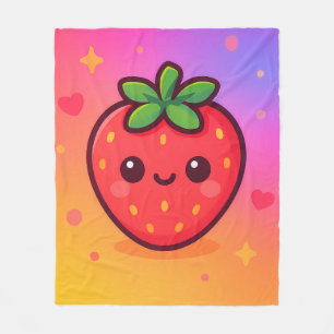 Cobertor De Velo Sorrindo Kawaii Strawberry no moinho de gradiente