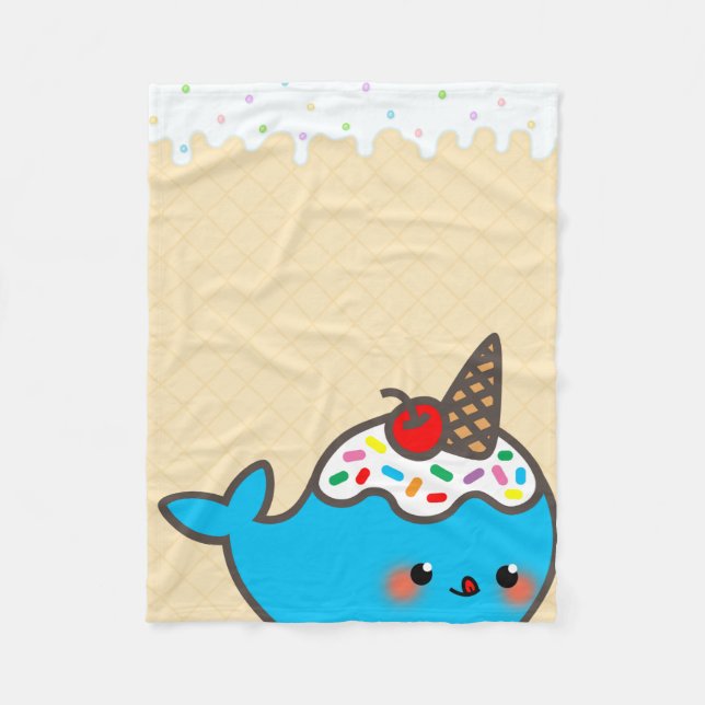 Cobertor De Velo Sorvete Kawaii Narwhal (Frente)