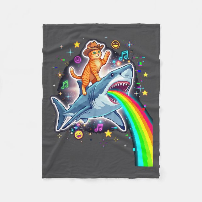 Cobertor De Velo Space Cowboy Cat Riding Shark Rainbow Xel Art  (Frente)