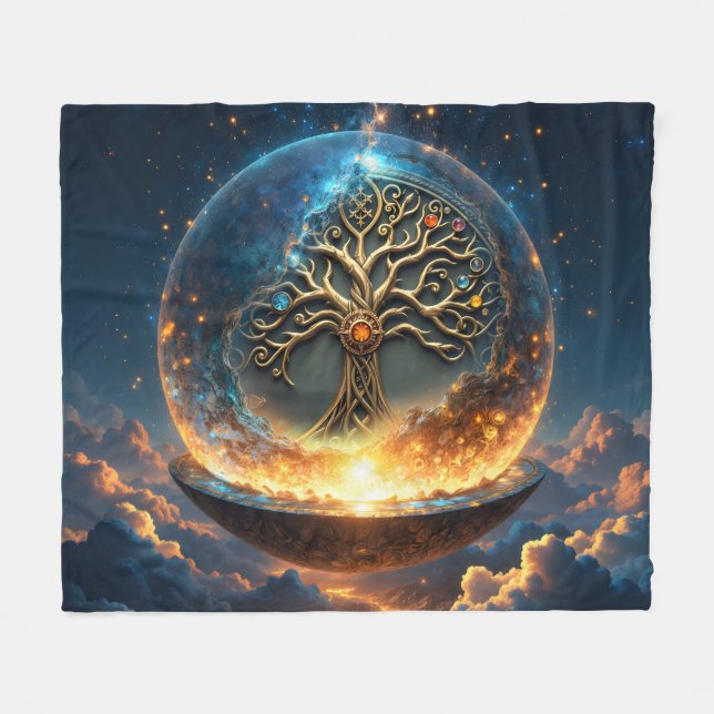 Cobertor De Velo Sphere of Life – The Golden World Tree.  (Frente (Horizontal))
