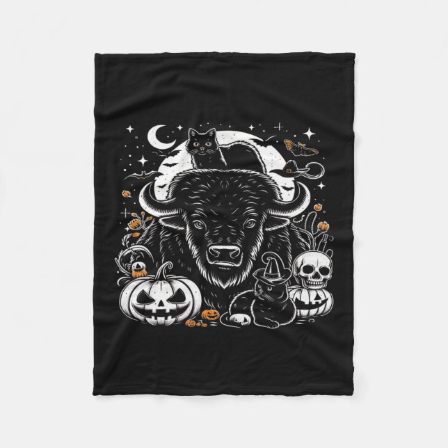 Cobertor De Velo Spookeen Bison Pumpkin Buffalo Cat Funny G (Frente)