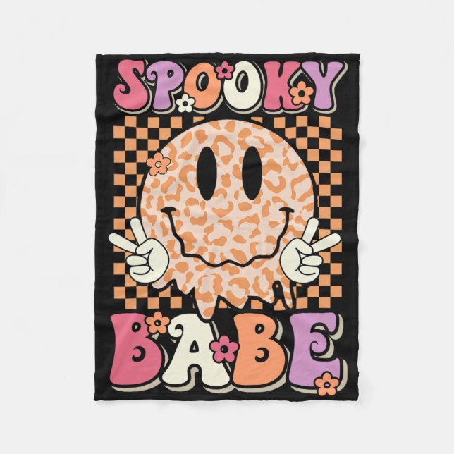 Cobertor De Velo Spooky Bybe Groovy Halloween Leopard Sorri Face Ch (Frente)