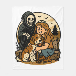 Cobertor De Velo Spooky Grim Reaper with Girl and Dog Skeleton Art 