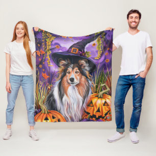 Cobertor De Velo Spooky Shetland Sheepdog Halloween Pumpkin