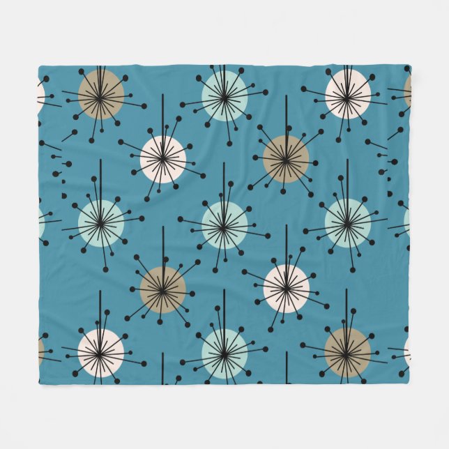 Cobertor De Velo Sputnik Starburst Flowers Teal Gold (Frente (Horizontal))