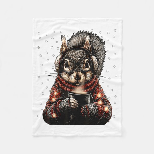 Cobertor De Velo Squirrel With Gles Christmas Lights Funny Coffee W (Frente)
